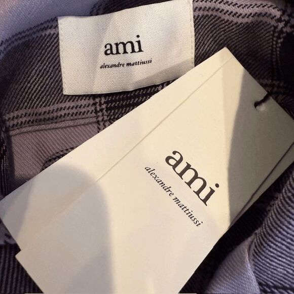 NEW! Ami Paris 100% Virgin Wool Patch Pocket Shirt Parma Purple Black XL (EU42) - Picture 6 of 14
